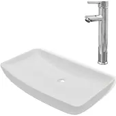 Syfax Lavello Bagno con Miscelatore in Vetroceramica Rettangolare Bianco