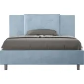 Ityhome - Letto matrimoniale francese con rete imbottito 140x210 microfibra azzurro Appia