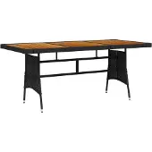 Syfax Tavolo Giardino Nero 160x70x72cm Polyrattan e Massello d'Acacia