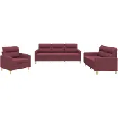 Syfax Set di Divani 3 pz con Cuscini Rosso Vino in Tessuto