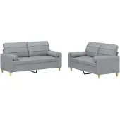 vidaXL Set divano 2 pezzi con cuscini in tessuto grigio chiaro