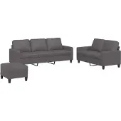 Syfax Set di Divani 3 pz con Cuscini Grigio in Pelle finta