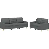 Syfax Set di Divani 2 pz con Cuscini Grigio Scuro in Tessuto