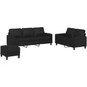 Syfax Set di Divani 3 pz con Cuscini Nero in Pelle finta