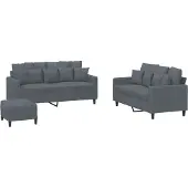 vidaXL Set divano 3 pezzi con cuscini in velluto grigio scuro