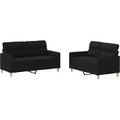 Syfax Set di Divani 2 pz con Cuscini Nero in Tessuto