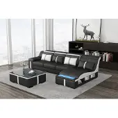AEA Design Eck Sofa + USB Polster Eck Sitz Leder Garnitur Wohnlandschaft Beleuchtet