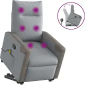 Syfax Poltrona Alzapersona Massaggi Reclinabile Grigio Chiaro Tessuto