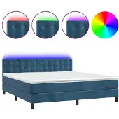 Syfax Letto a Molle con Materasso e LED Blu Scuro 180x200 cm