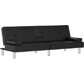 Syfax Divano Letto con Portabicchieri in Pelle finta Nero