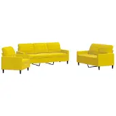 Syfax Set di Divani 3 pz con Cuscini giallo in Velluto