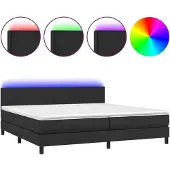 Syfax Giroletto a Molle con Materasso e LED Nero 200x200cm Pelle finta
