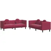 Syfax Set di Divani 2 pz con Cuscini Rosso Vino in Velluto
