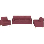 Syfax Set di Divani 3 pz con Cuscini Rosso Vino in Tessuto