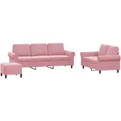 Syfax Set di Divani 3 pz con Cuscini rosa in Velluto