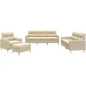 Syfax Set di Divani 4 pz con Cuscini Crema in Tessuto