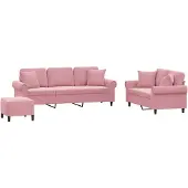 Syfax Set di Divani 3 pz con Cuscini Rosa in Velluto