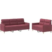 Syfax Set di Divani 2 pz con Cuscini Rosso Vino in Tessuto