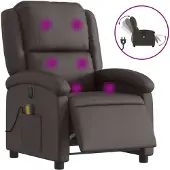 Syfax Poltrona Massaggi Reclinante Elettrica Marrone Scuro Vera Pelle