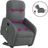 Syfax Poltrona Alzapersona Massaggi Elettrica Grigio Scuro Tessuto