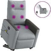 Syfax Poltrona Alzapersona Massaggi Elettrica Grigio Chiaro Tessuto