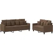 Syfax Set di Divani 2 pz con Cuscini Marrone in Tessuto
