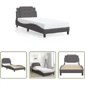 The Living Store Giroletto con testiera grigio 90x190 cm in ecopelle