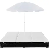 Syfax Lettino Prendisole con Ombrellone in Polyrattan Nero