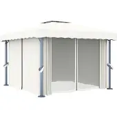 Syfax Gazebo con Tende 3x3 cm Bianco Crema Alluminio