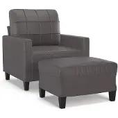 Syfax Poltrona con Poggiapiedi Grigio 60 cm in Pelle finta