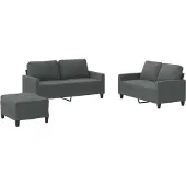 Syfax Set di Divani 3 pz con Cuscini Grigio Scuro in Tessuto