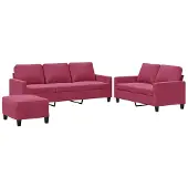 Syfax Set di Divani 3 pz con Cuscini Rosso Vino in Velluto