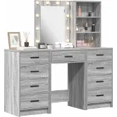 Syfax Tavolo da Trucco con cassetto 3 pcs Grigio Legno multistrato