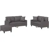 Syfax Set di Divani 3 pz con Cuscini Grigio in Pelle finta