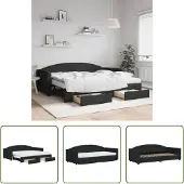 The Living Store Letto allungabile con cassetti nero 90x200 cm tessuto
