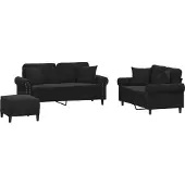 Syfax Set di Divani 3 pz con Cuscini Nero in Velluto