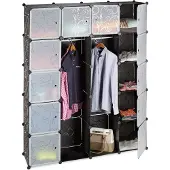 Relaxdays 10021971_46 Kleiderschrank transparent / schwarz 14 Fachböden