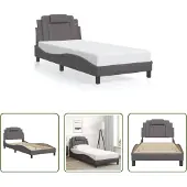 The Living Store Giroletto con testiera grigio 80x200 cm in ecopelle