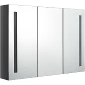 Syfax Armadietto Bagno con Specchio e LED 89x14x62 cm Grigio Lucido