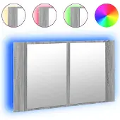 Syfax Armadietto a Specchio con LED Grigio Sonoma 80x12x45cm Acrilico