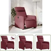 The Living Store Recliner elettrico in tessuto rosso vino
