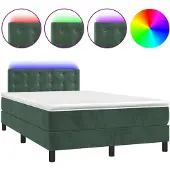 Syfax Letto a Molle con Materasso e LED Verde Scuro 120x190cm Velluto