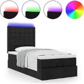 Syfax Struttura Letto Pouf con Materasso Nero 90x190 cm in Tessuto