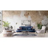 AEA Elegante Sofagarnitur 3+3+1 Stilvolle Wohnlandschaft Beige Blau Sitzpolter Set