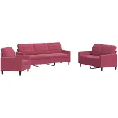 Syfax Set di Divani 3 pz con Cuscini Rosso Vino in Velluto