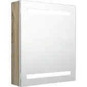Syfax Armadietto Bagno con Specchio e LED Bianco e Rovere 50x14x60 cm
