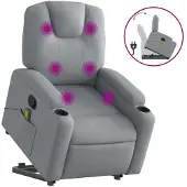 Syfax Poltrona Alzapersona Massaggi Reclinabile Grigio Chiaro Tessuto