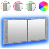 Syfax Armadietto Specchio con LED da Bagno Grigio Sonoma 100x12x45 cm