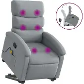Syfax Poltrona Alzapersona Massaggi Reclinabile Grigio Chiaro Tessuto