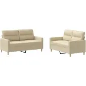 vidaXL Set divano 2 pezzi con cuscini in tessuto crema